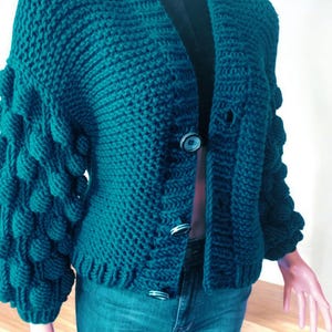 Bubble Knit Wool Cardigan for Women,Bomber Jacket Chunky Cardigan,Jumper Sweater,Dark Blue One Size Cardigan