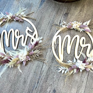 Mr & Mrs wooden ring, set (2 pieces), chair signs, wedding decoration, wedding signs, wedding, wooden sign | Boho | Flowerhoop