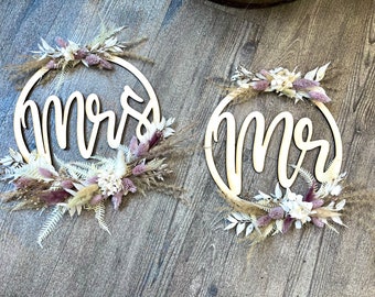 Mr & Mrs Holzring,Set (2 Stück), Stuhlschilder, Hochzeitsdekoration, Hochzeitsschilder, Hochzeit, Holzschild | Boho | Flowerhoop