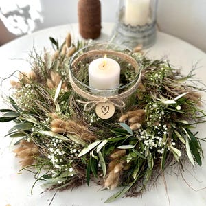 Candle lantern with dried flower wreath / glass with dried flower wreath & candle / table decoration wedding / table decoration / table wreath