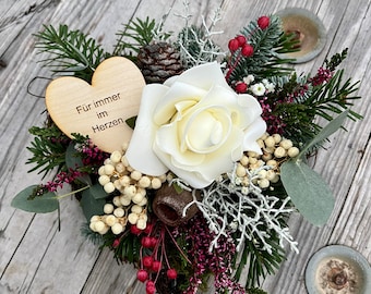 Grabschmuck | Grabgesteck mit frischer Tanne | Herz | Totensonntag | Allerheiligen | personalisiert