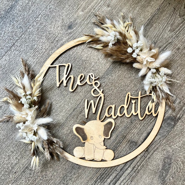 Flowerhoop | Door wreath | birth | personalized | Gemini | Dried flowers