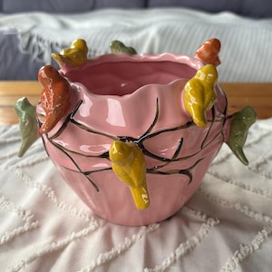 Vaso per piante | Ceramica | Colorato | Uccelli | Arredamento per la casa | Decorazione | Decorazione da tavola | Piante