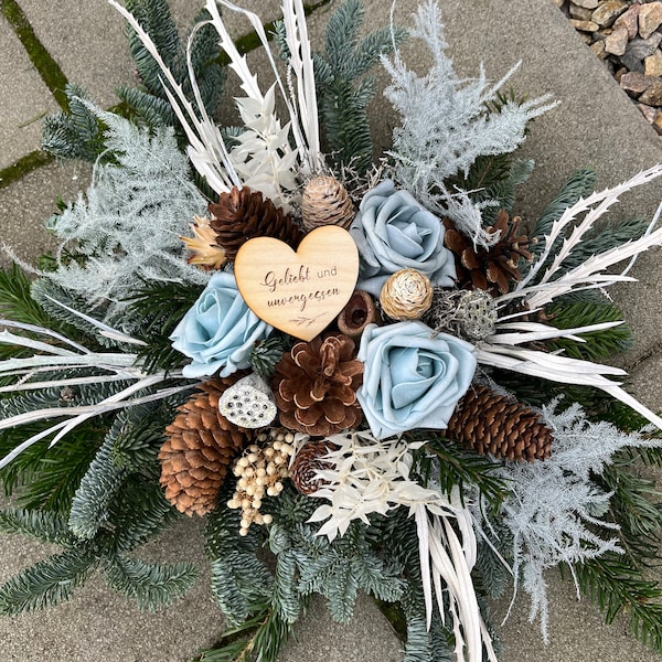 Grabschmuck | Grabgesteck mit frischer Tanne | Herz | Totensonntag | Allerheiligen