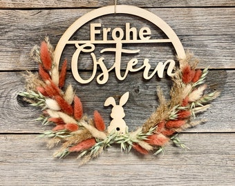 Holzschild „Frohe Ostern“ I Flowerhoop I Osterdeko vintage I Holz I Türkranz | Trockenblumen | Boho