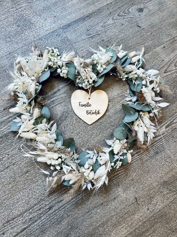 Trockenblumenkranz Herz Türkranz Trockenblumen boho Eukalyptus floral hoopTrockenblumenring Kranz , Hochzeit
