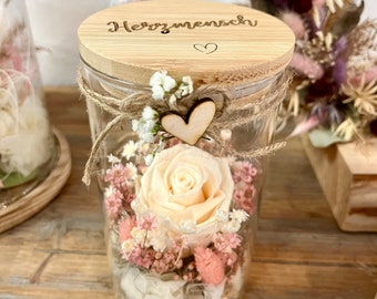 Liebe im Glas | Trockenblumen | Dekoration | Hochzeit | Geburtstag | Muttertag | personalisiert | Hebamme