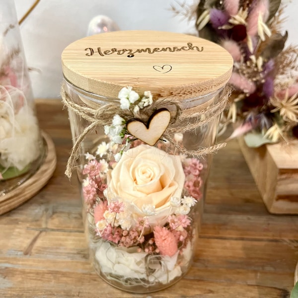 L'amour dans un verre | Fleurs séchées | Décoration | mariage | anniversaire | Fête des Mères | personnalisé | sage-femme