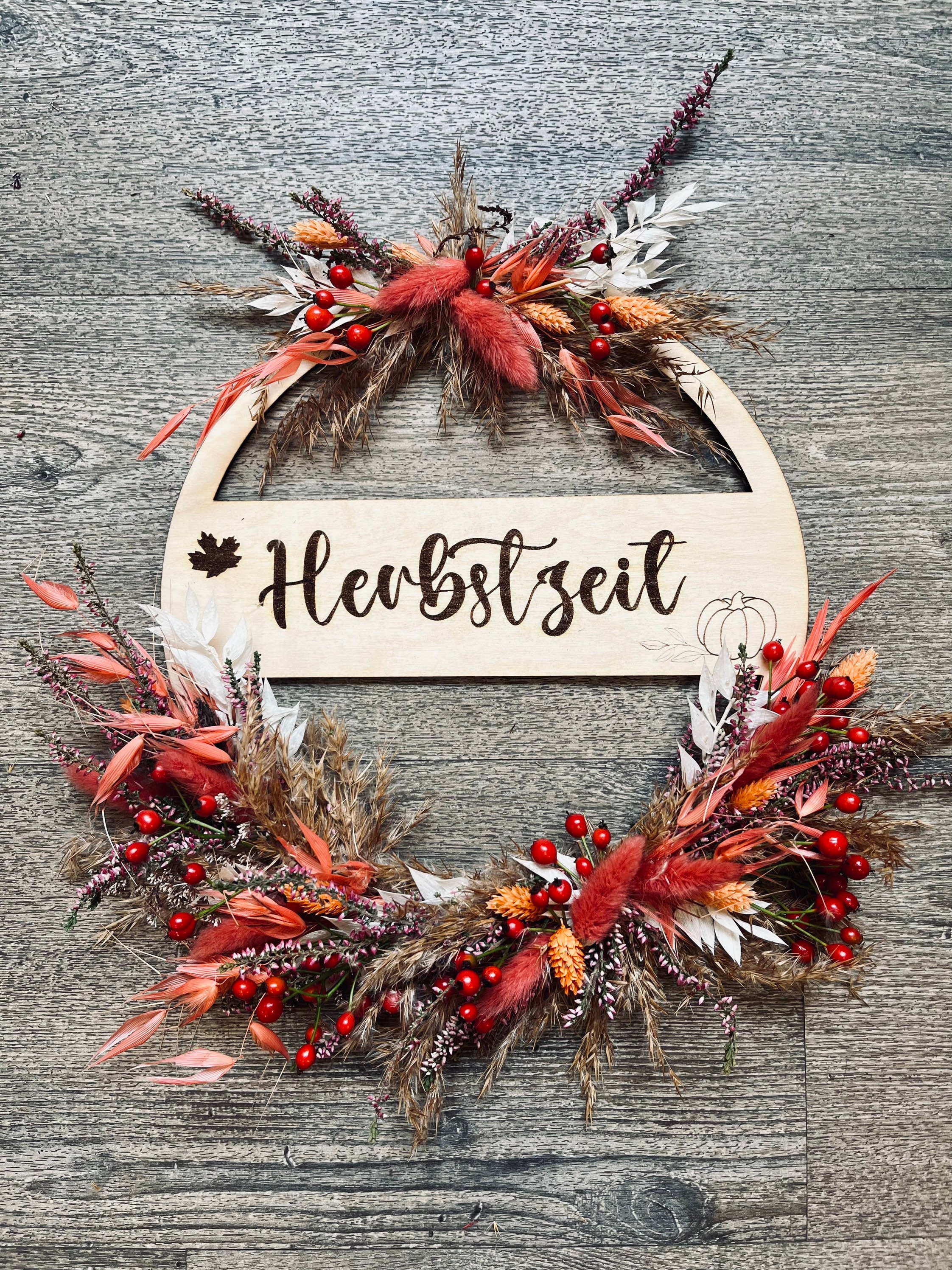 Personalisiert Herbstkranz Aus Holz - Türkranz Mit Schriftzug Für Haustür Deko