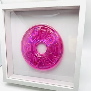 Colorful Pop Art, Iridescent PINK Resin molded Life Saver, Gummy Bear Art, Colorful Art, Nursery Room, Children&#39;s room decor, candy pop art