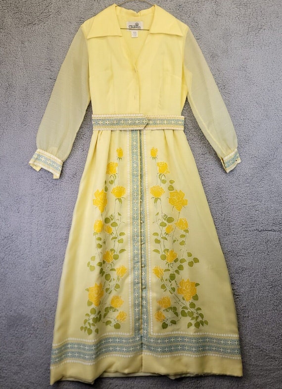 Vintage 60s Alfred Shaheen Yellow Floral Maxi Dre… - image 2