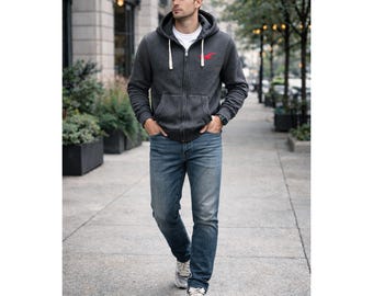 Hollister Zip Up Hoodie Mens XL Gray Minimalist Athleisure Preppy Coastal Grunge