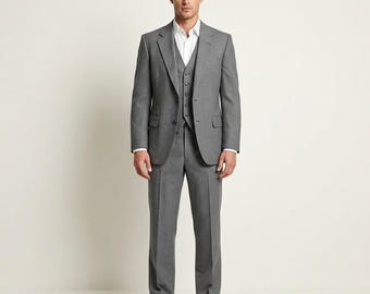 Vintage Pinstripe Suit Mens 40S Gray Pinstripe 2 Button 3 Piece Wool Pants 33x27