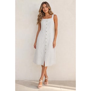liz claiborne linen dress LIZ CLAIBORNE New Liz Sport Midi Dress 100% Linen Aquavita Size 12 Women