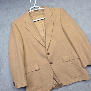Vintage Club Room Blazer Mens 44 Beige Camel Hair Suit Jacket Sport Coat Retro