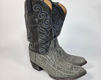 Bottes de cowboy Tony Lama pour hommes 10 EEE grises en cuir à imprimé éléphant exotique Western