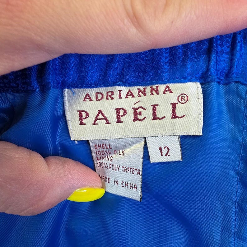 Adrianna Papell Skirt Womens 12 Cobalt Straight Silk Textured Preppy Office VTG afbeelding 10
