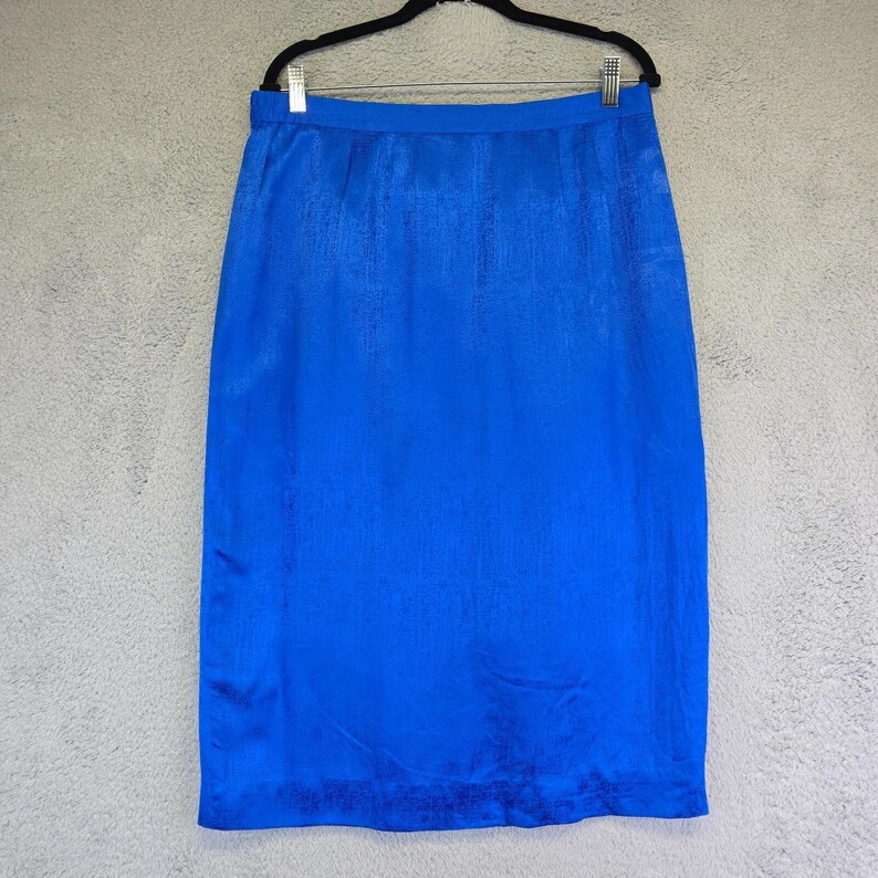 Adrianna Papell Skirt Womens 12 Cobalt Straight Silk Textured Preppy Office VTG afbeelding 2