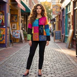 Indigo Moon Jacket Womens Medium Multicolor Patchwork Boho Whimsigoth Festival