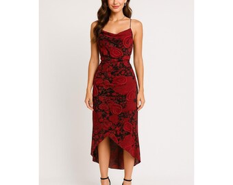 Vintage Ralph Lauren Style Red Silk Dress; Bias Cut, Florentine