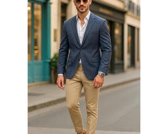 Joseph & Feiss Gold Blazer Mens 44S Blue Wool Blend Executive Fit Old Money