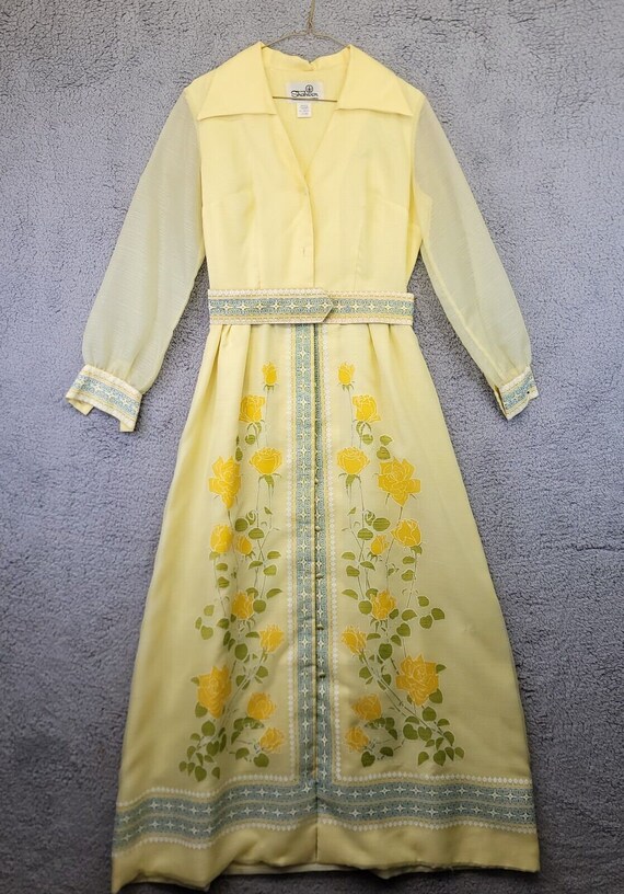 Vintage 60s Alfred Shaheen Yellow Floral Maxi Dre… - image 1