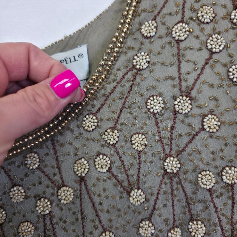 Conjunto de vestido de dos piezas Adrianna Papell para mujer, 14, seda, cuentas, vintage, estilo art déco formal imagen 13