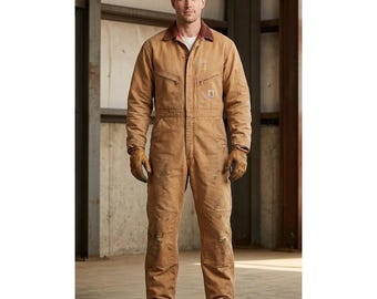 Carhartt Coveralls Men 46 S Thrashed Duck Canvas Quilted Lined Grunge Rugged X01