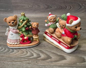 Vintage HOMCO Bear Figurine / Autumn Harvest Bear Figurine - (set