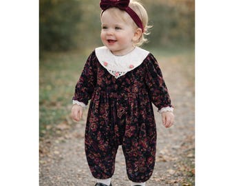 Unbranded Velvet Romper Kids 18M Floral Vintage Cottagecore Coquette Romantic