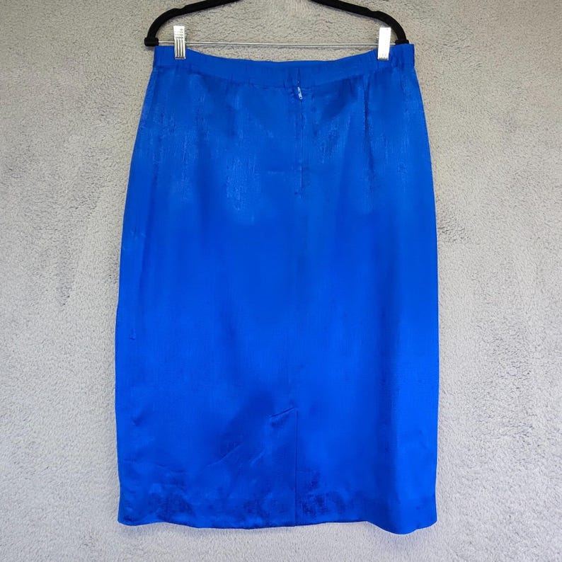 Adrianna Papell Skirt Womens 12 Cobalt Straight Silk Textured Preppy Office VTG afbeelding 3