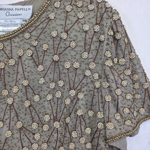 Conjunto de vestido de dos piezas Adrianna Papell para mujer, 14, seda, cuentas, vintage, estilo art déco formal imagen 12