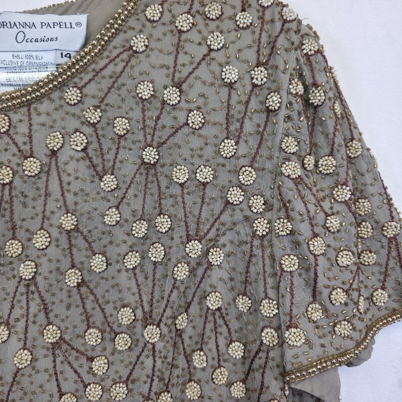 Conjunto de vestido de dos piezas Adrianna Papell para mujer, 14, seda, cuentas, vintage, estilo art déco formal imagen 12