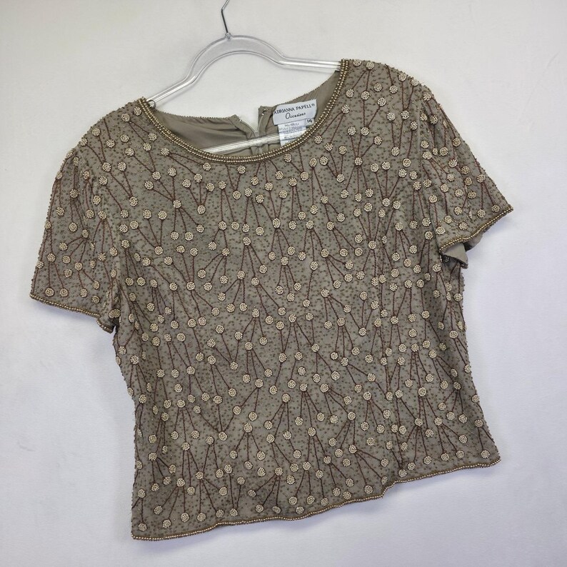 Conjunto de vestido de dos piezas Adrianna Papell para mujer, 14, seda, cuentas, vintage, estilo art déco formal imagen 7
