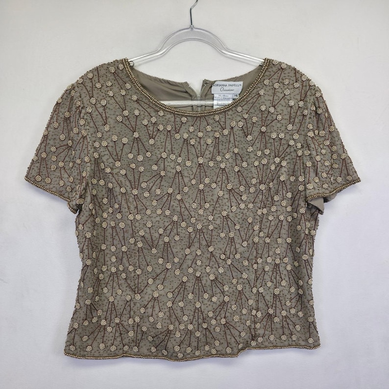 Conjunto de vestido de dos piezas Adrianna Papell para mujer, 14, seda, cuentas, vintage, estilo art déco formal imagen 2