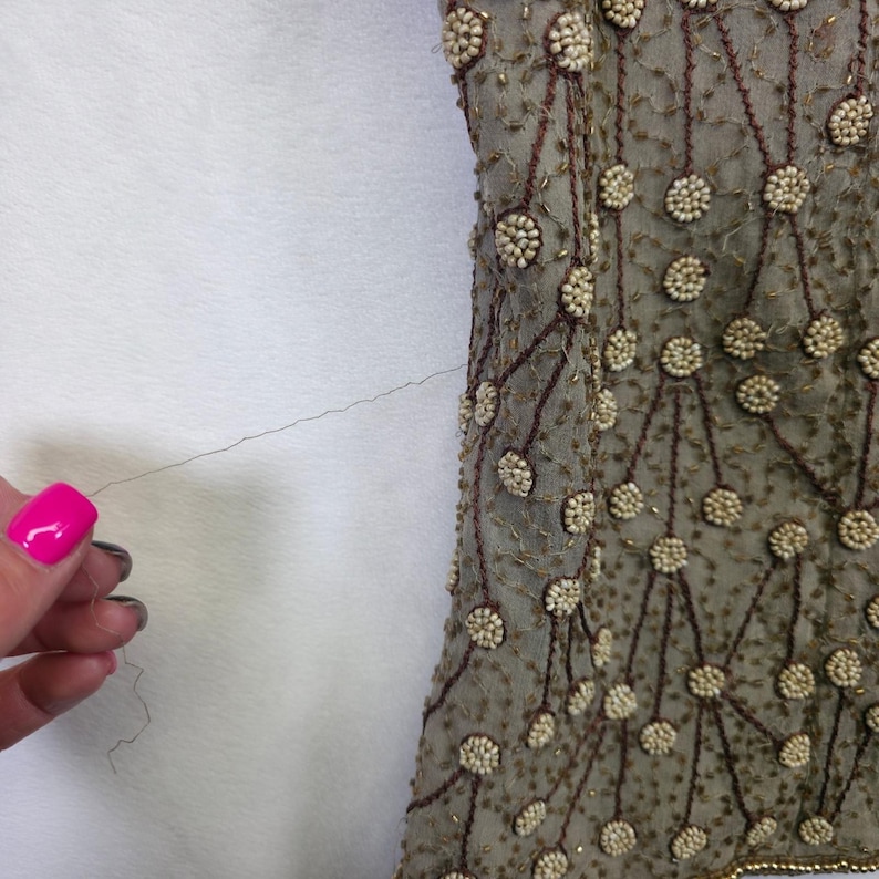 Conjunto de vestido de dos piezas Adrianna Papell para mujer, 14, seda, cuentas, vintage, estilo art déco formal imagen 14