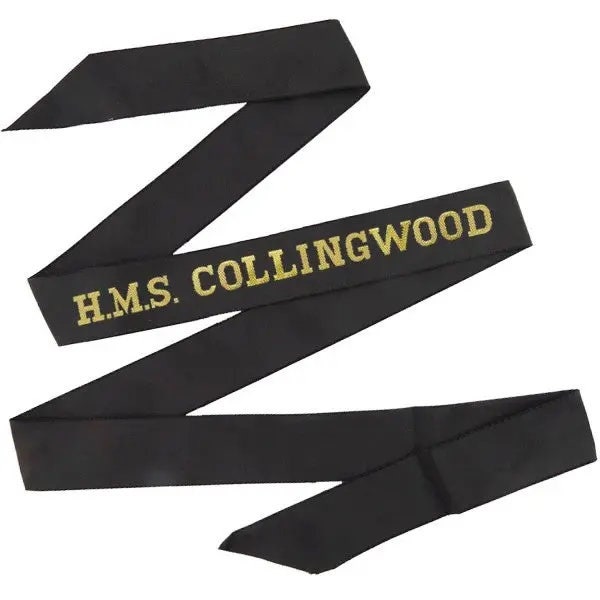 HMS Collingwood Woven Royal Navy Cap Tally Band / Black and Gold Genuine Issue Cinta de longitud completa