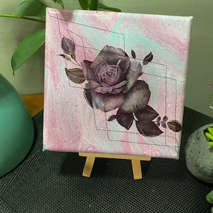 Canvas Painting, Acrylic Pour, Gift for Her, Valentine’s Day Gift, Birthday Gift, Housewarming Gift, Girlfriend Gift, Black and Grey Tattoo