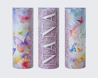 Nana tumbler, Butterflies and floral print colors, 20oz tumbler, Birthday Gift, Mother's Day Gift