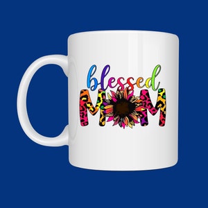 Blessed Mom Keramikbecher | Leoparden Muster Sonnenblume, 15oz