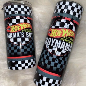 Hot Mess Boy Mama and Mama&#39;s Boy tumbler set, Boy Mom tumbler, Mom and Son cups, Birthday gift for her