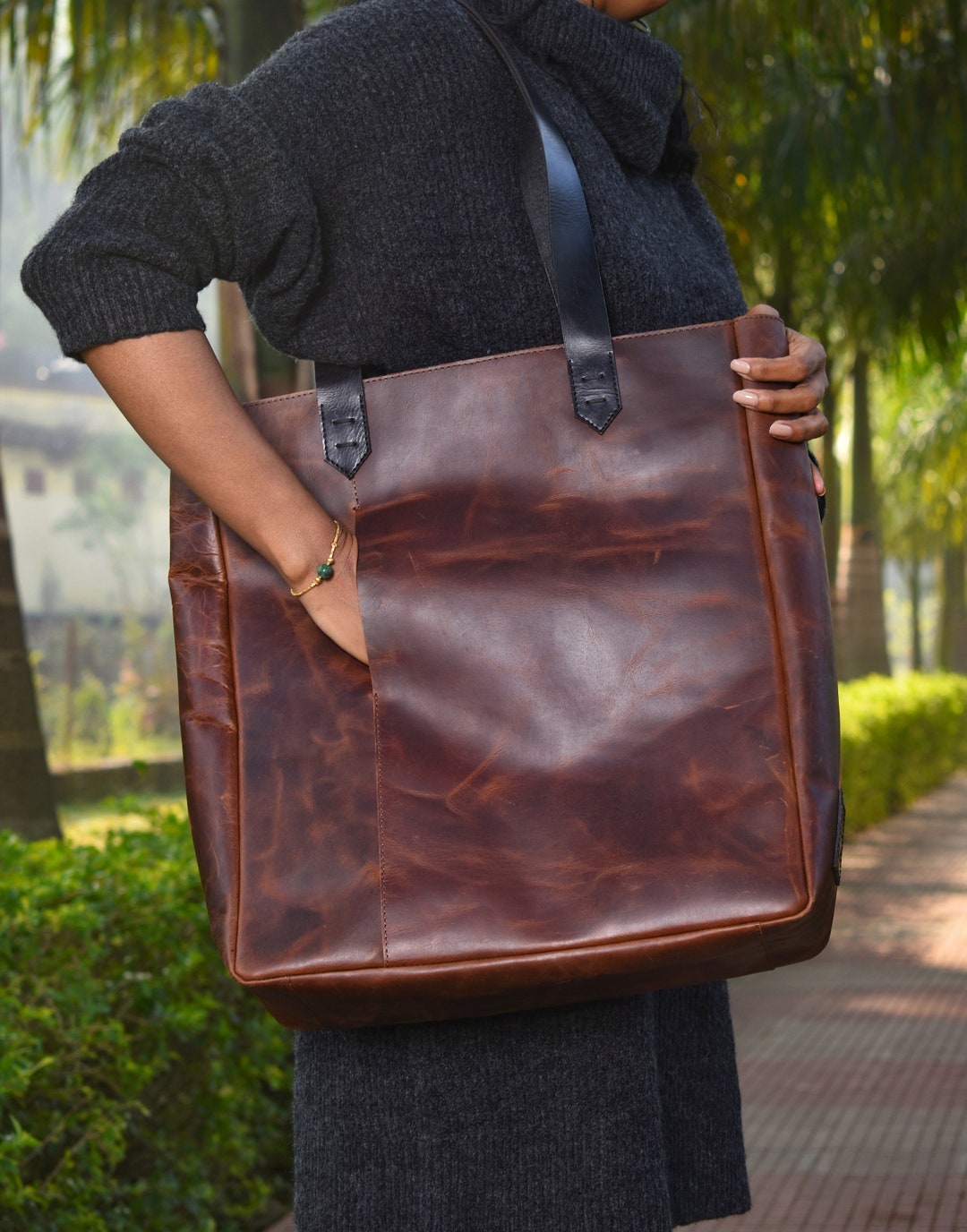 Handmade Leather Tote Bag, Large Leather Tote Bag, Shoulder Leather