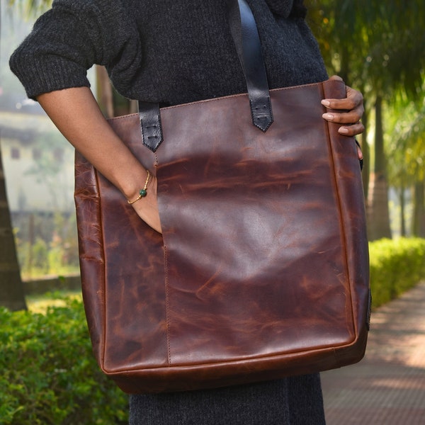 Large Leather Tote - Etsy