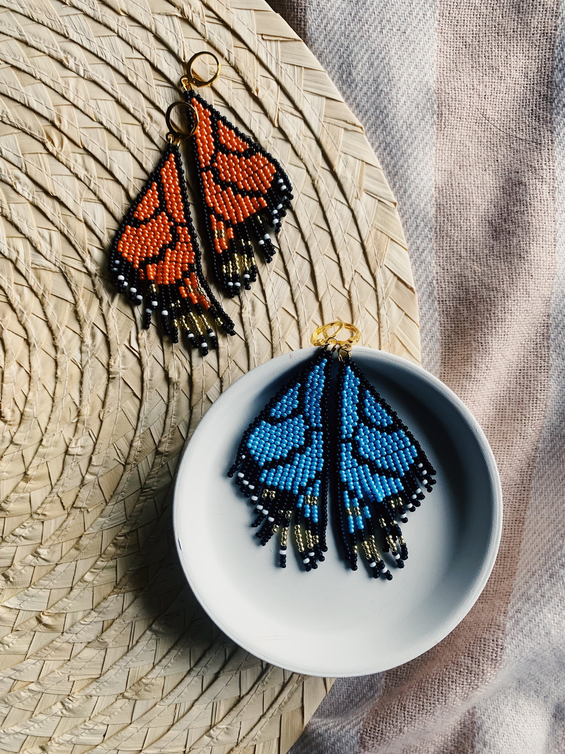 Large Blue Butterfly Earrings Monarch Butterfly Beaded Etsy