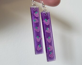 Grape Handmade Rectangle Resin Dangle Earrings, Purple, Wine Earrings