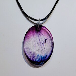 Handmade Oval Watercolor Resin Pendant - Blue, Purple