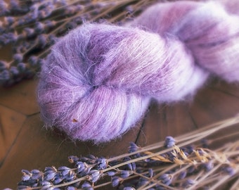 Hand Dyed Baby Suri Alpaca and Mulberry Silk Lace Yarn in Lavender Breeze
