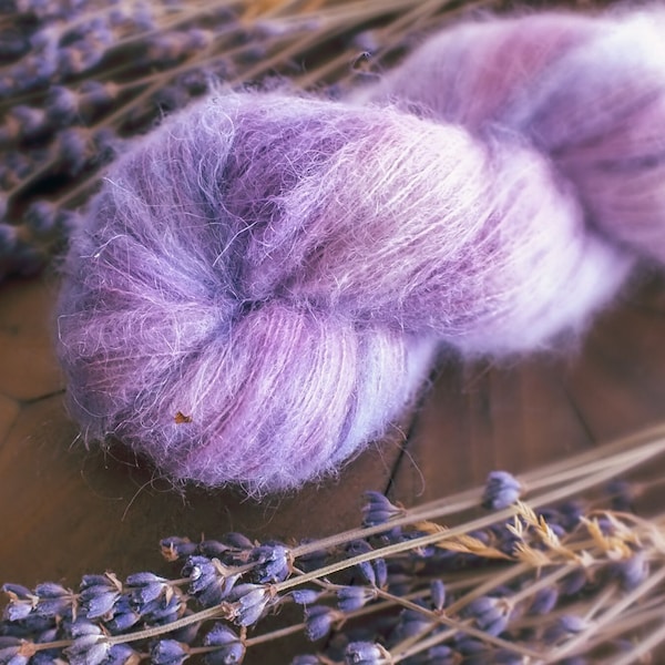 Hand Dyed Baby Suri Alpaca and Mulberry Silk Lace Yarn in Lavender Breeze