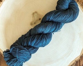 Hand Dyed Yak and Merino Sock/Fingering Weight Yarn in Blue Spruce