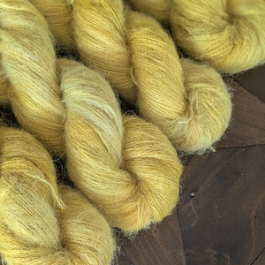 Hand Dyed Baby Suri Alpaca and Mulberry Silk Lace Yarn in Mustard